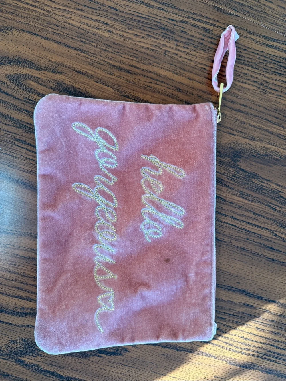 Hello Gorgeous Pink Velvet Wristlet Pouch